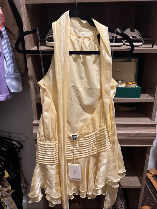 Peppermayo Dresses & Skirts - Peppermayo Soft Yellow Satin Halter Dress